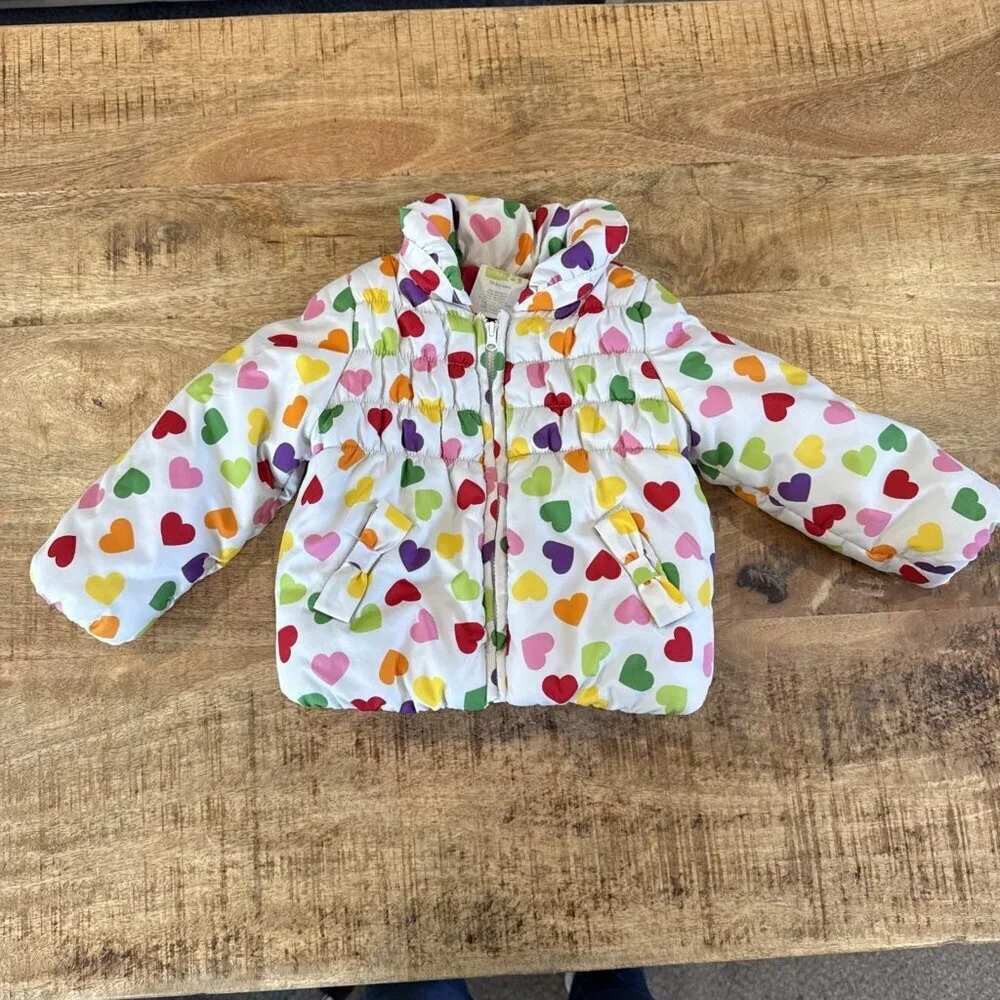 Crazy 8 Girls Coat 12-24 Months Toddler Jacket Heart Print Puffer Lined Colorful
